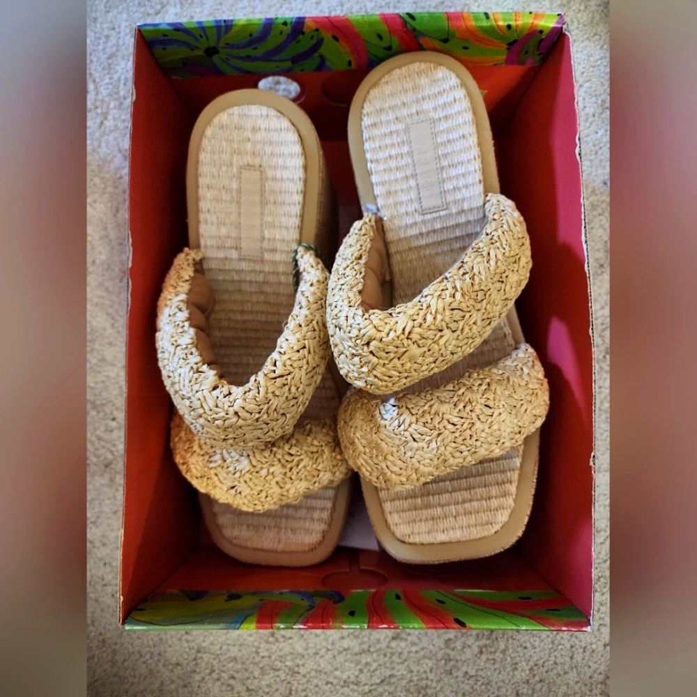 FARM Rio Cream Tan Woven Sandals for Beach Days